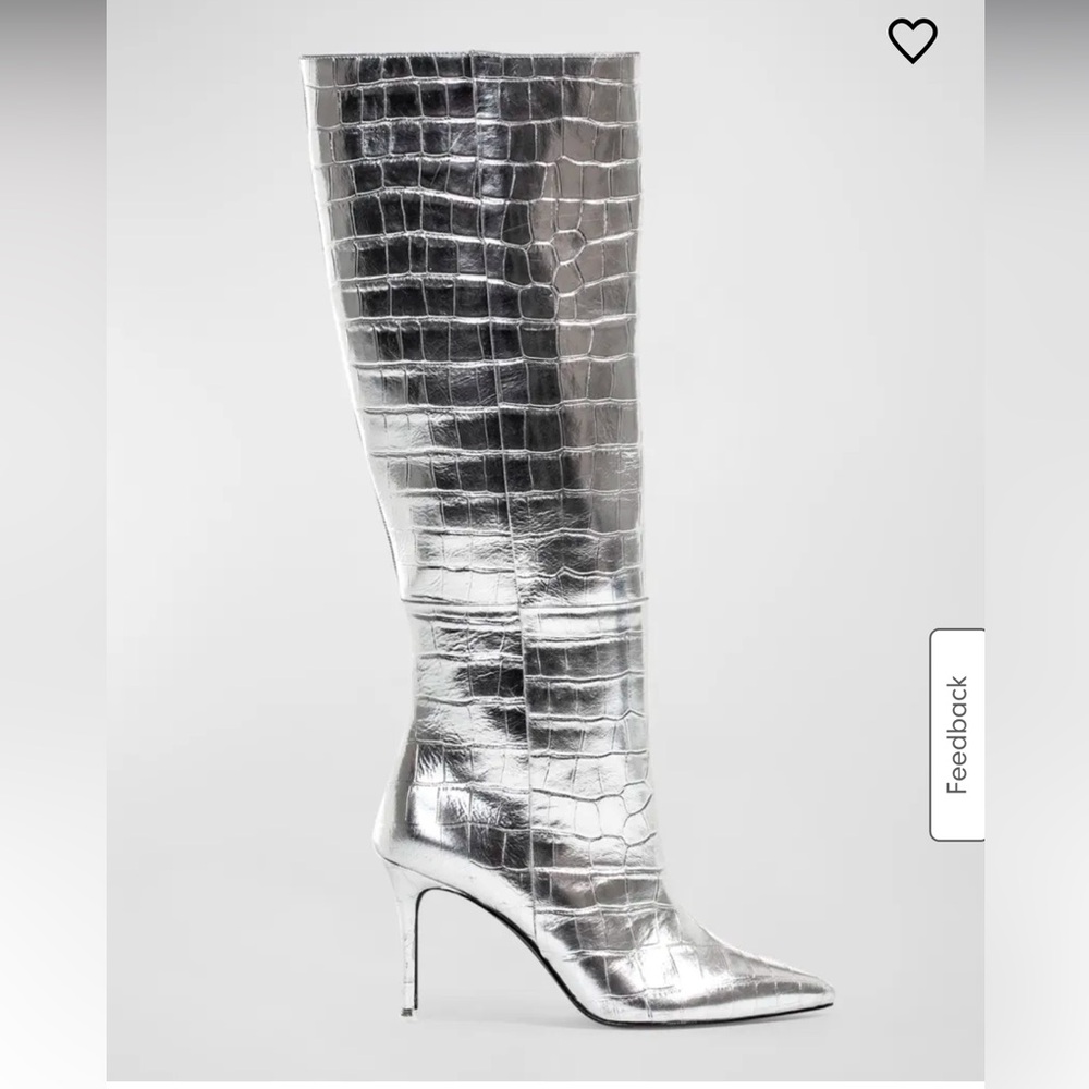 BLACK SUEDE STUDIO Tory Croco Stiletto Knee Boots in Silver - 37